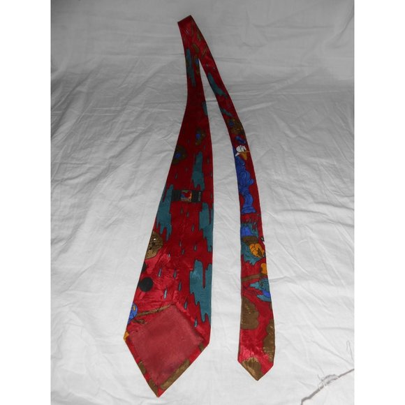 Vintage Disney Mickey Mouse Donald Duck Painting Music Tie Necktie Mens Red Blue - Picture 4 of 7